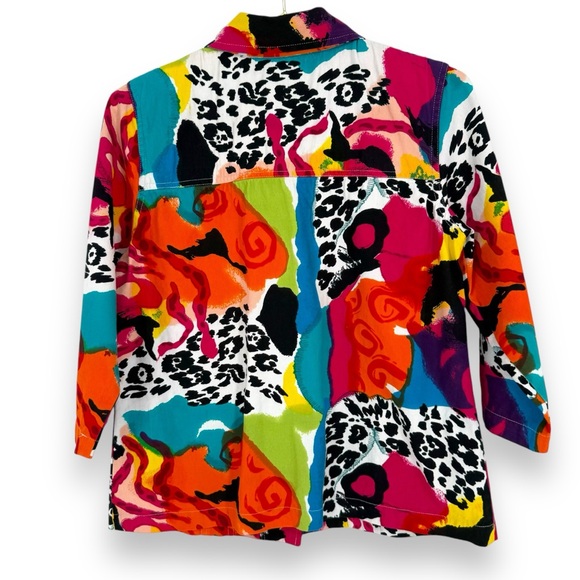 Y2K VTG Choices Maximalist Colorful Multicolor Print Sequin Denim Jacket, Size S - Picture 8 of 8